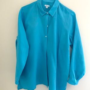 J Jill 100% linen  big shirt, size Large, Aqua blue, long sleeve tunic